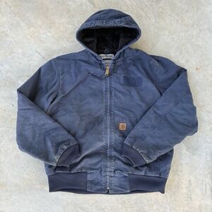Carhartt Canvas Active Jacket Men's Large Blue Hooded J130 MDT/376-20 Faded